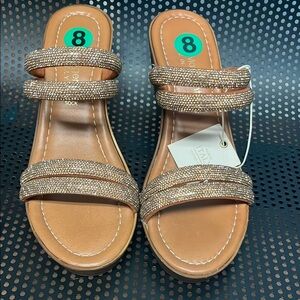 Brown Sandals with Glittery Straps and Flat Sole